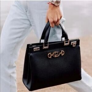 Gucci Zumi Leather Black and Gold Handbag Bag Purse